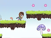 Screenshot of Tales of Tajii, a cute hero character standing on a grassy platform in a magical world, collecting a flower.