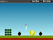 Gameplay screen of the free online game Rescue 3 showing the character navigating platforms with bombs and 'P' power-ups