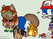 FluffyRosey game screenshot: The adorable creature wearing a pink and blue outfit with a flower background. Play the free online dress up game.