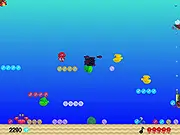 Inky the Squid game screenshot: The cartoon squid character swimming underwater, near treasure pearls and a floating message. Play the free online educational game.