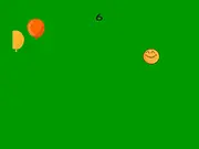 Gameplay screenshot of Emoji Jumping showing a yellow emoji character bouncing off a blue balloon with several other balloons floating below.
