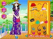 Floral Spring Dresses game showing a model wearing a vibrant floral print dress, springtime accessories, and standing in a blooming garden setting