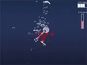 Screenshot of Fisher-Diver online game showing a simple, minimalist art style of a scuba diver swimming underwater near a few fish targets