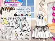 Screenshot of the free online dress-up game Blushing Bride Dress Up on PlayArcadeHub, showing a beautiful bride in a flowing white wedding gown and veil.