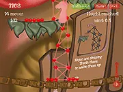 A tall, wobbly tower structure made of black, sticky Huje creatures reaching for a finish line in the free physics puzzle game Huje Tower