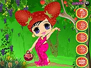 Screenshot of Fruit Girl Dressup game showing a girl wearing a brightly colored, fruit-themed costume
