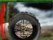 Gameplay screenshot of Shoot the Bastards !! showing a crosshair targeting pixelated villains dressed as lumberjacks in a vibrant green rainforest setting.