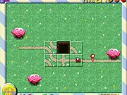 Slide Roadway Puzzle Online game screenshot showing a moving red car on a broken-up road grid that needs to be slid into place to reach the finish.