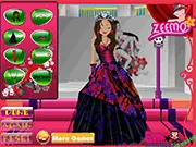 Screenshot from Emo Princess Dressup showing a princess character styled in a dark, edgy emo outfit with unique makeup and accessories. Play free online dress up game.
