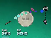 Screenshot of God Save the King game showing a harpoon gun aimed at a chain connected to a deep-sea mine and the king on PlayArcadeHub
