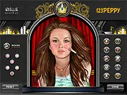 A close-up screenshot from the Lindsay Lohan Make Up Game showing the actress's face with various makeup and hair options available on the side.