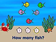 Screenshot of Fishy Count showing colorful fish in the ocean and multiple choice number options.