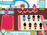 The Dress Up Shop: Summer Collection game screen showing a shop manager helping a customer select a summer dress