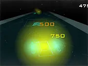 Vector Stunt game screenshot showing a geometric vehicle racing down a neon lined track performing an aerial stunt, free online racing game