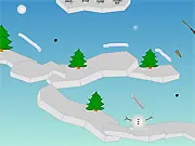 A large snowman's body and a smaller head rolling down a snowy hill towards each other in the free online physics game Snowman's Hill