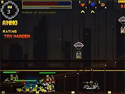 Screenshot of Pixel Outlaw, showing a character on a motorcycle shooting at a pixel art police van.