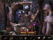 Screenshot of Land of the Giants Hidden Object game, featuring a large, colorful scene where small objects are hidden, with a list of items to find.