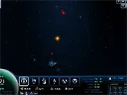 Screenshot of Starship Commander strategy game showing a space station and various structures like shipyards and research labs in a galaxy view