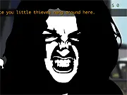 Atmospheric, dark screenshot from The Guts of The City online game, showing a small beggar child in a desolate, dystopian urban setting.