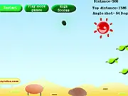 Big Fat Cannon free online game, playing a cannon launch game, shooting a cannonball as far as possible, high score distance game