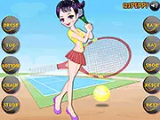 Tennis Babe Dress Up game showing a cute female tennis player ready to be dressed in a comfortable sporty outfit