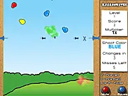 Balloonster game screenshot, various colored balloons floating with a score counter, focus and color matching free game