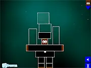 Several large wooden boxes stacked and balanced precariously on top of small, wobbly block characters in the Little Big Balance physics game