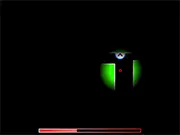 A crosshair aimed at one of three illuminated targets in the highly addictive shooting game Shots in the Darkness