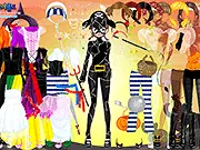Screenshot of Halloween Dress Up Collection game showing a girl model in a witch or vampire costume.