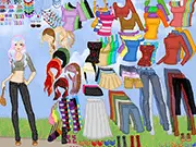Play Colorful Dress Up free online game, featuring a model in a vibrant, multi-colored gown