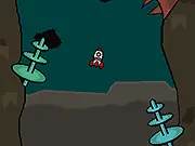 Oddro free online flying game screenshot of a rocket navigating a weird, obstacle-filled alien planet