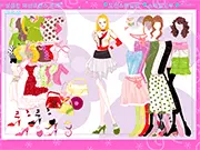 Dream Concert Dress Up game screenshot, showing a female music artist character on a stage, surrounded by various clothing, hairstyle, and accessory options