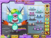 The Cute Monster Creator game screen showing various monster body parts like heads, bodies, and accessories available for selection to create a unique creature