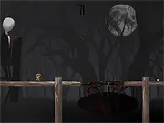 Slender Run free online game showing a child running from the Slender Man figure in a dark playground