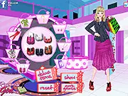 An animated girl with shopping bags and a cheerful expression, ready to buy presents in the Delighted Shopping Girl online game.