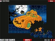 Play Pumpkin Car Puzzle free online game, showing a jigsaw puzzle of a car made out of a pumpkin