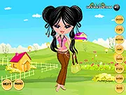 Little Hanna character with a big bow and a cute dress in the free online dress up game