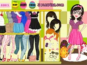 Easter Sweetheart Dress Up game showing a girl in a pastel pink dress with bunny ears and a basket. Play the free online Easter holiday game.