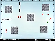 Screenshot of Eat The Red Apples online game: A small character navigating a tight maze to reach a red apple.