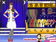 Lea Michele character wearing an elegant red carpet dress and glamorous makeup in the online dress up game