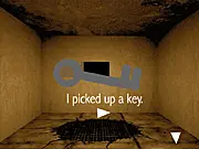Dark, eerie screenshot of the free online horror game Sacrificium, showing the interior of a cold, empty chamber with a closed door.