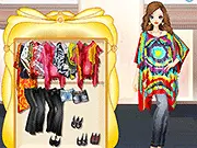 Tie Dye Poncho Fashion Game free online dress up screenshot, model wearing a colorful tie-dye poncho