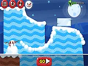Roly Poly Snowman game screenshot: Physics puzzle game where the player must roll a snowman's head back onto its body.