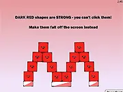 Red Remover physics puzzle game screenshot showing red and green shapes on platforms with different gravity indicators