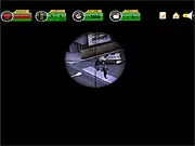 Urban Assassin game view from a sniper scope overlooking a city street with targets below