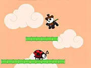 The Ninja Panda character jumping between bamboo platforms in the free online arcade game Ninja Panda Jump