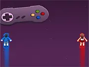 Dex Date game screenshot: Coordinated action game where player controls two flying characters simultaneously to avoid obstacles.
