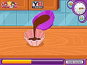 Best Chocolate Cake Cooking online game screenshot - Hands mixing dark chocolate batter in a bowl with baking ingredients laid out on a kitchen counter, free cooking recipe game.