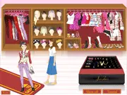 Screenshot of Nadia Assisted Dress Up game showing the assistant selecting a dress in a colorful online fashion store on PlayArcadeHub