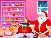 Christmas Magic Santa 2 free online game screenshot, showing Santa mixing strange ingredients in a cauldron during Christmas